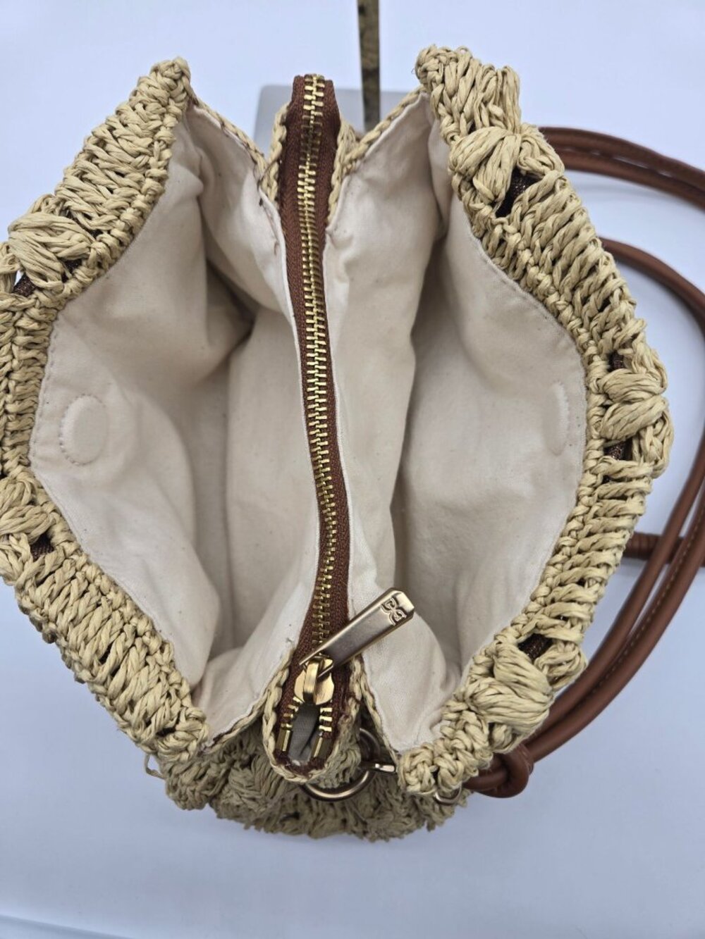 SAM EDELMAN Shoulder Bag Layla 3-Compartment Floral Raffia Natural Leather Trim - Picture 9 of 10